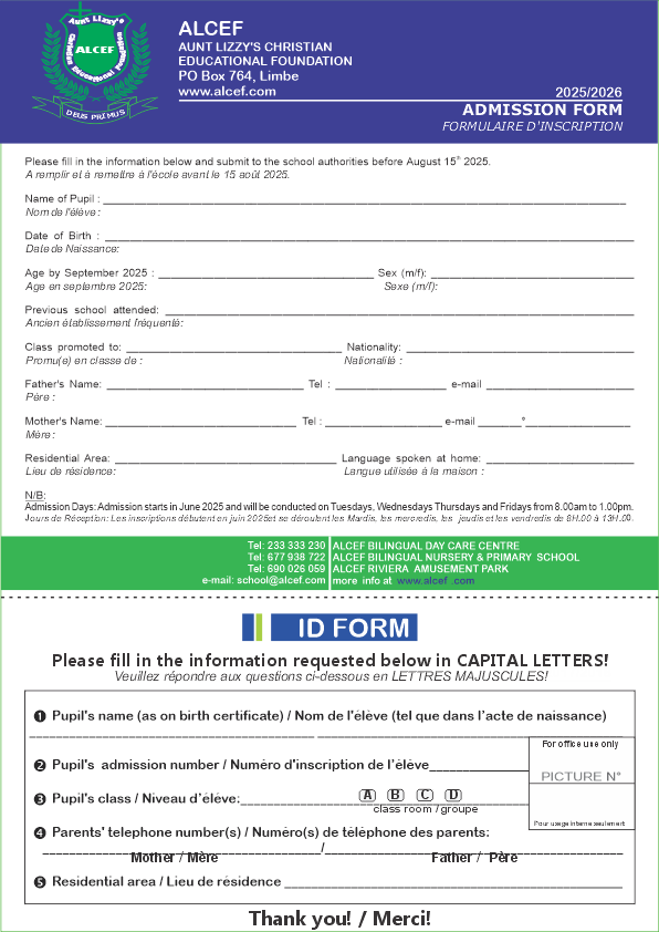 Admission Form – Bilingual